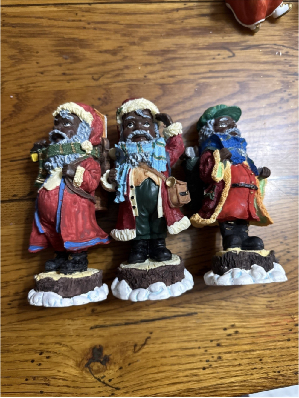 Vintage 3 Black African American Santa Claus Resin Figure Statue Christmas Decor